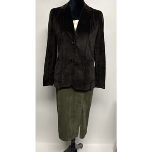 Vintage 90s Skirt Midi Faux Suede Olive Green Sz 8 Stretch Rockabilly Whimsigoth